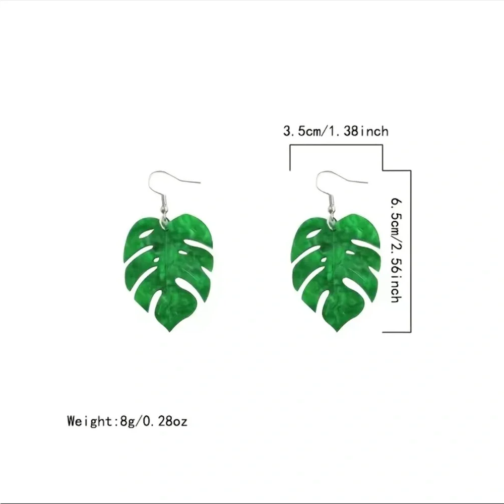 Acrylic Large Leaf Earrings‎ Faux Fashion Jewelry